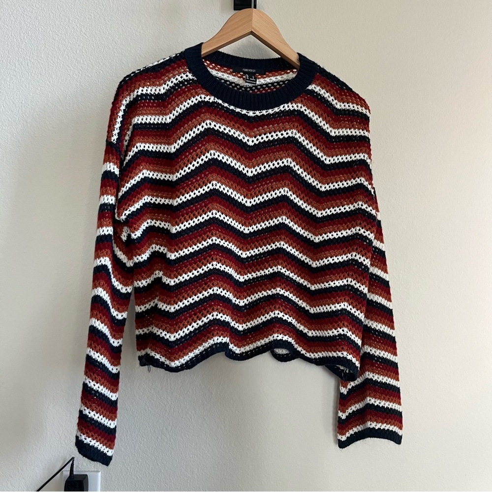 Forever 21 Crochet Knit Long Sleeve top, Multicolored